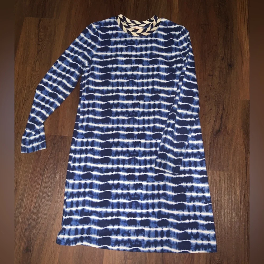 Tory Burch Hollie Dress - Tie Dye Blue $380 cotton brocade woven collar fall